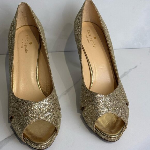 Kate Spade Women Glitter Effect Cross Strap Sequin High Heels Shoes Gold Size 8 - Picture 3 of 11